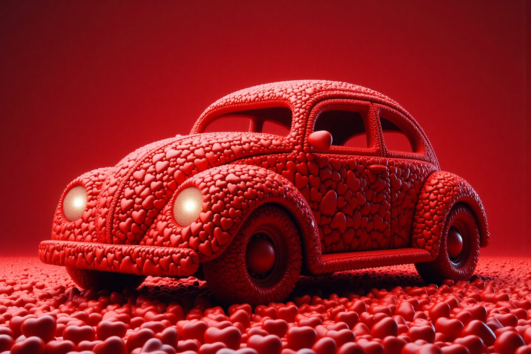 The image is a digital artwork featuring a stylized,  three-quarter view of a small,  rounded car on Tensor.Art