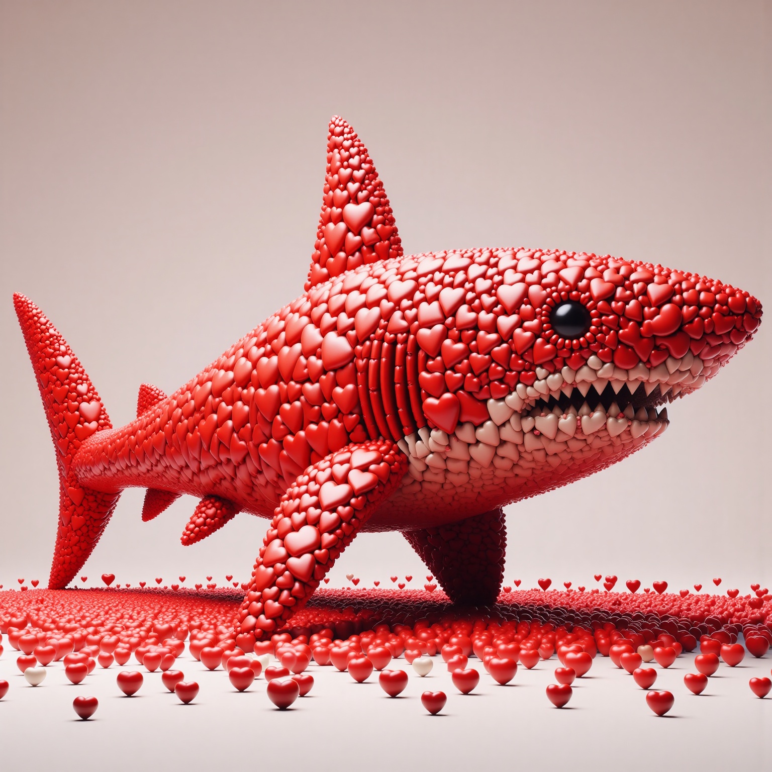 The image is a digital artwork featuring a stylized,  surreal depiction of a shark made entirely out of various shades of...