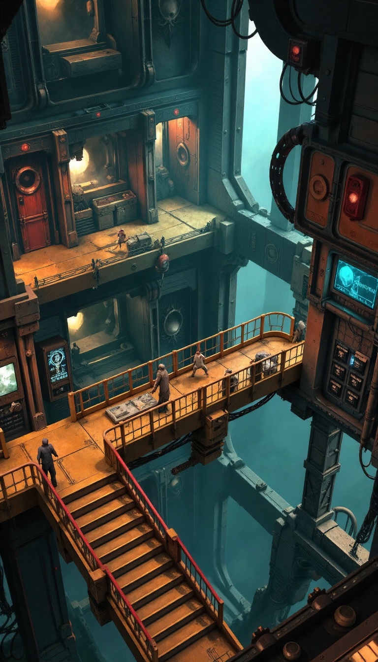 A futuristic,  highly detailed CGI rendering of a sci-fi spaceship interior,  showcasing a complex on Tensor.Art