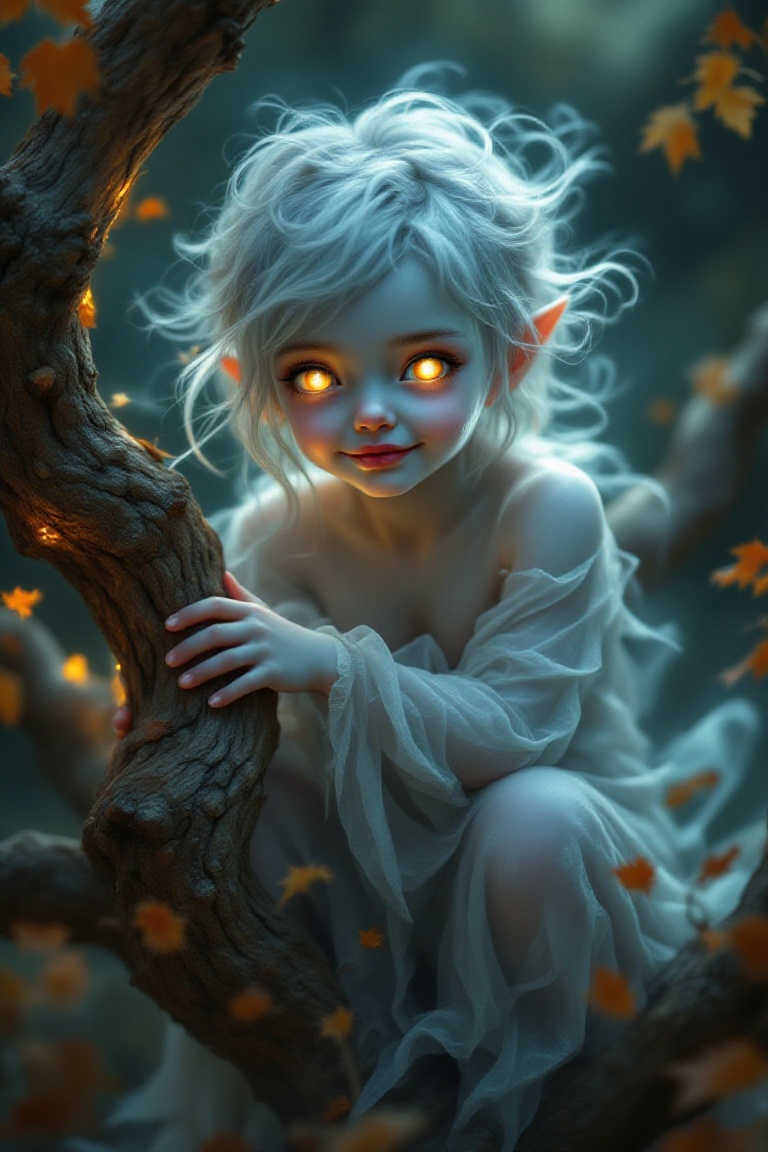 In the ethereal glow of twilight,  a masterful portrait captures a specter,  a being of otherworldly charm on Tensor.Art