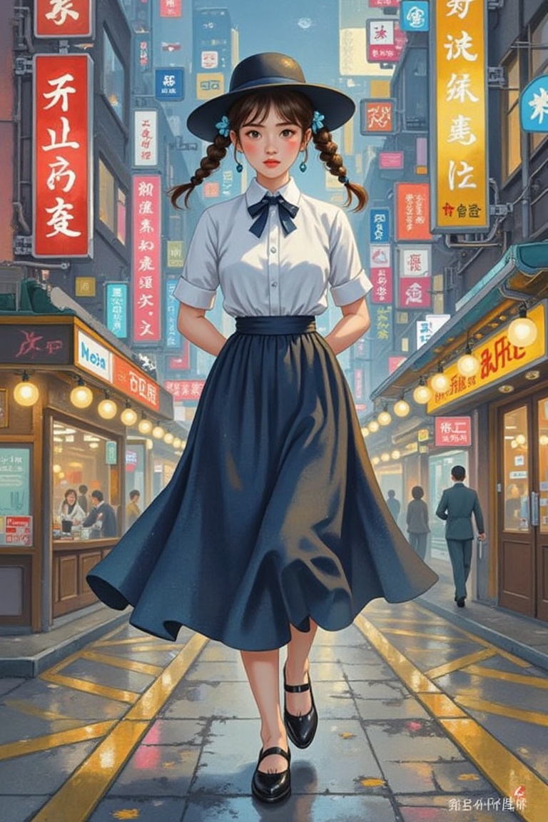 In a gritty cyberpunk metropolis,  detailed full-length picture,  masterpiece on Tensor.Art