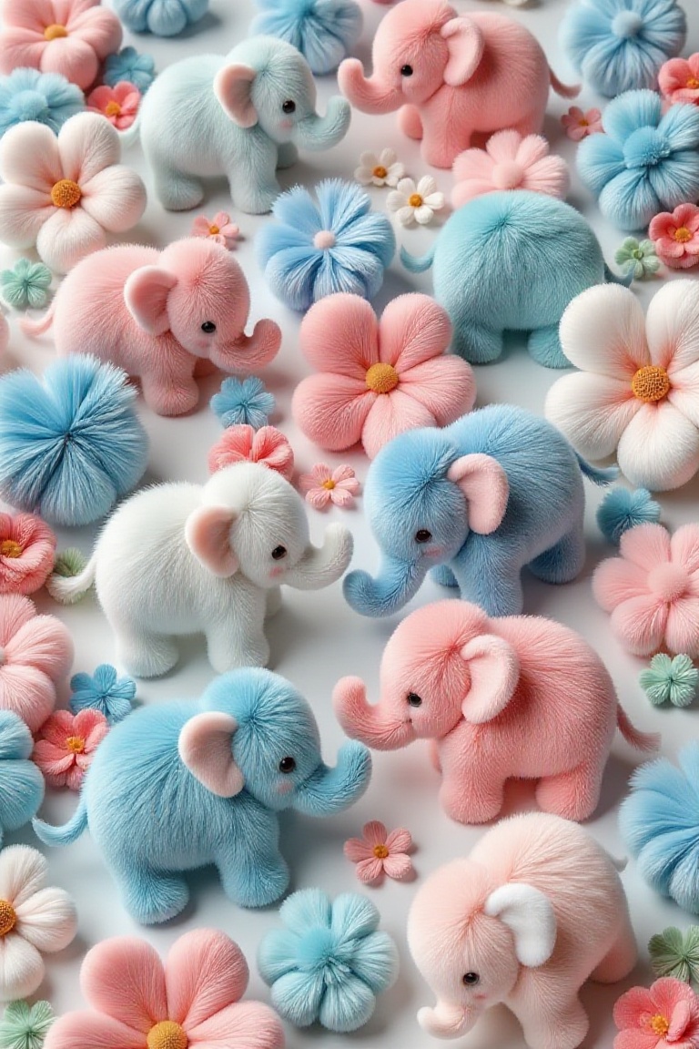 Soft Fluffy elephants Fabric Texture Flowers on Tensor.Art