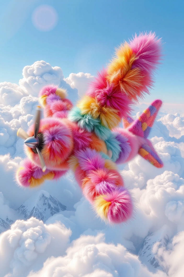 a plane made out of ral-fluff,  rainbow textured fluff on Tensor.Art