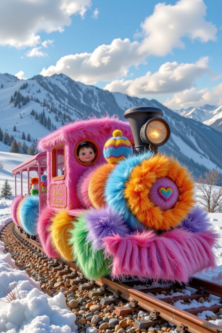 a train made out of ral-fluff,  rainbow textured fluff on Tensor.Art