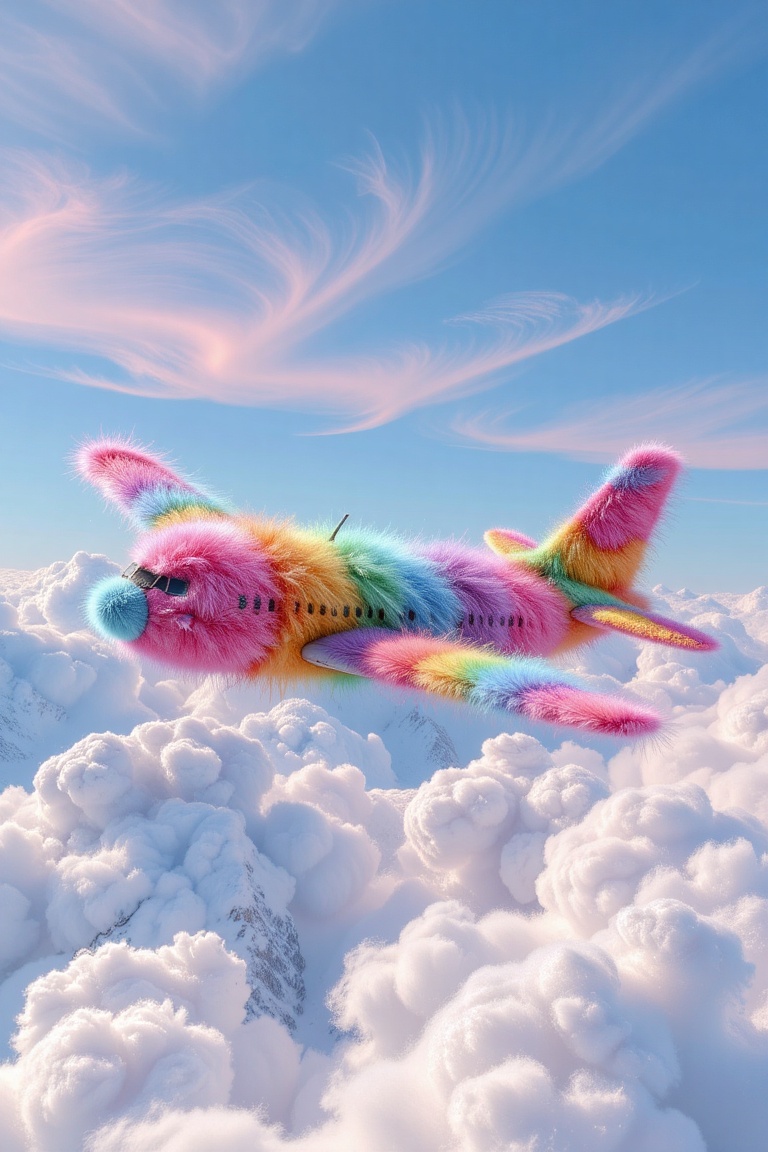 a plane made out of ral-fluff,  rainbow textured fluff on Tensor.Art