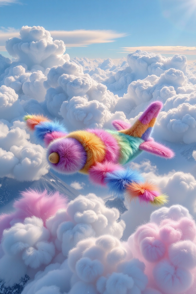 a plane made out of ral-fluff,  rainbow textured fluff on Tensor.Art