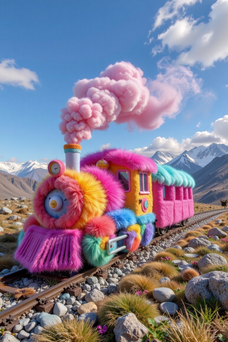 a train made out of ral-fluff,  rainbow textured fluff on Tensor.Art