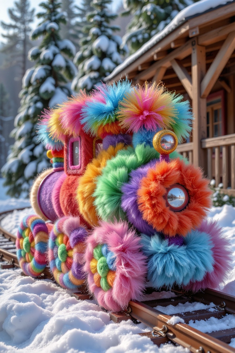a train made out of ral-fluff,  rainbow textured fluff on Tensor.Art