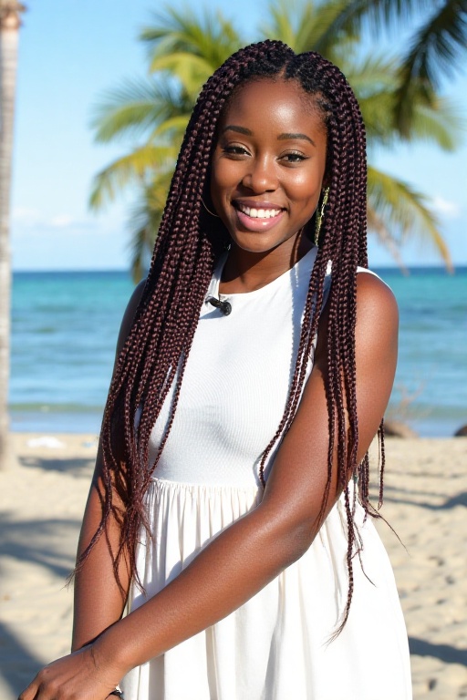 Scarlette Douglas,  braided hair,  presenting to camera. Dressed in sundress on Tensor.Art