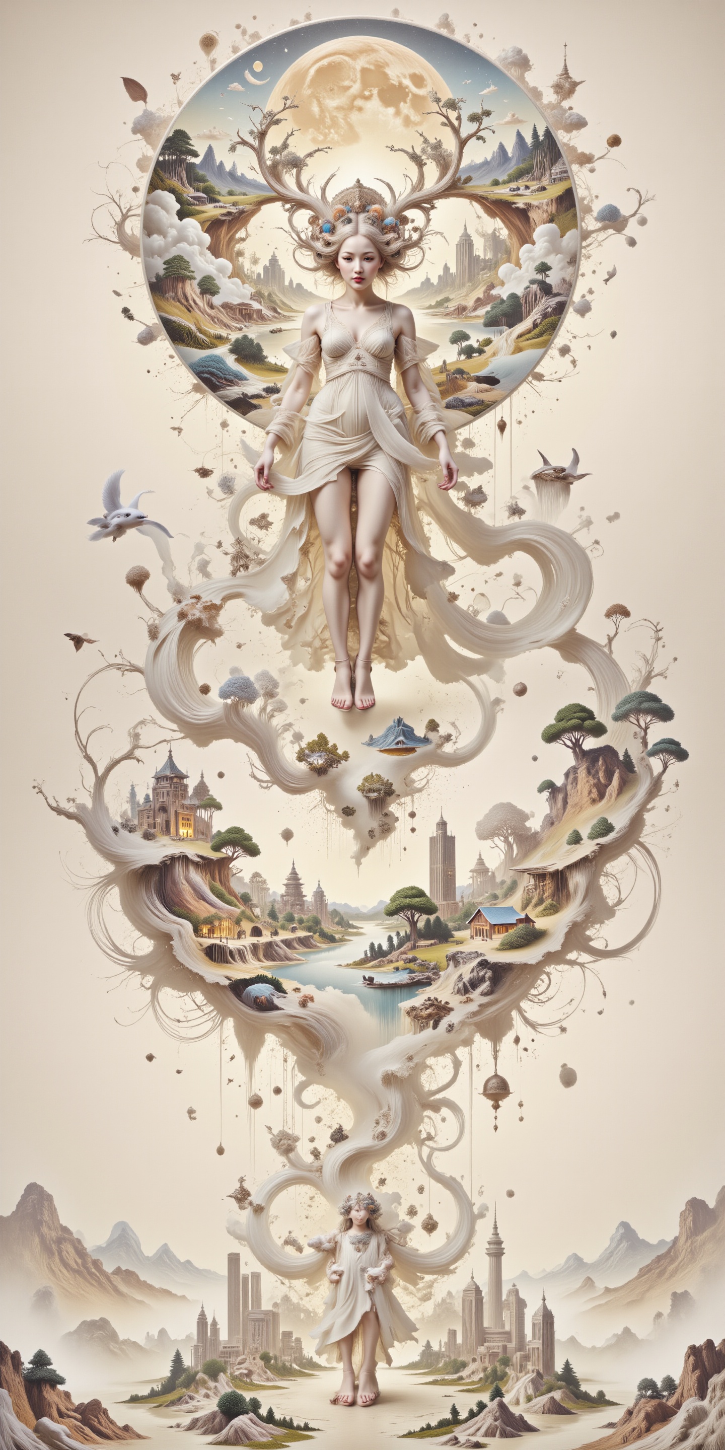 Surreal digital illustration painting in the style of Asa CHEN,  image view,  beautiful girl in a gauze dress on Tensor.Art
