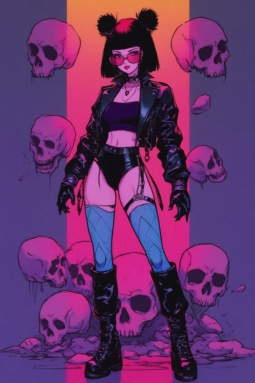rtroneme anime style,  black short hair scifi girl wearing black fancy top,  scifi visor glasses on Tensor.Art