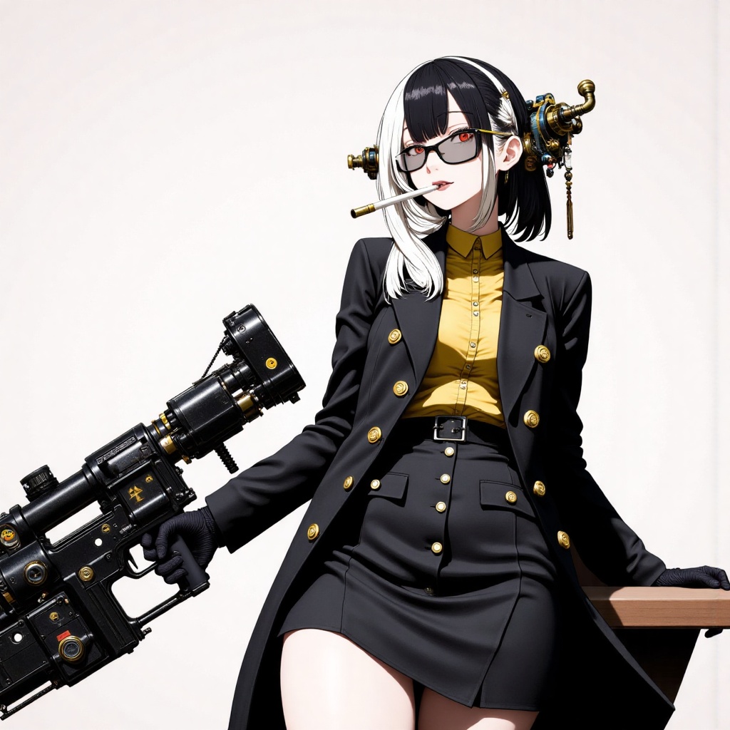 "A stylized,  anime-inspired female character with a half-black,  half-yellow hair on Tensor.Art