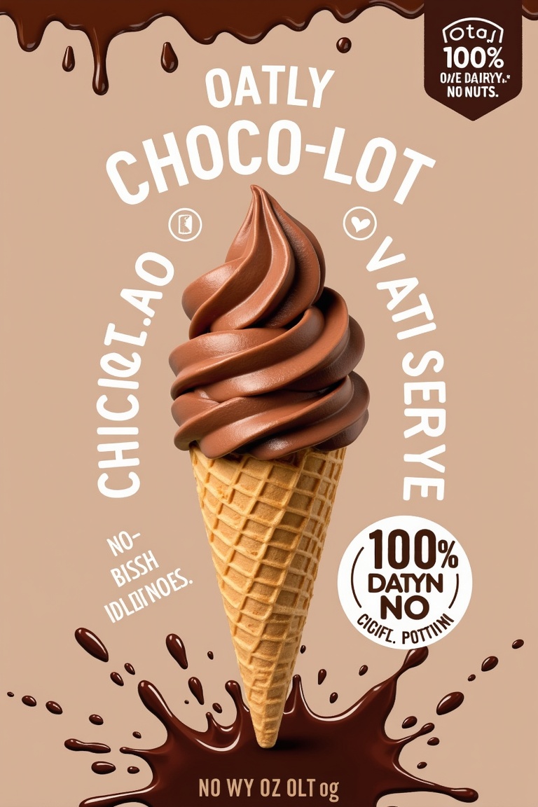 This image showcases a rich chocolate oat-based soft serve,  with a luxurious deep brown color and a smooth,  airy texture...
