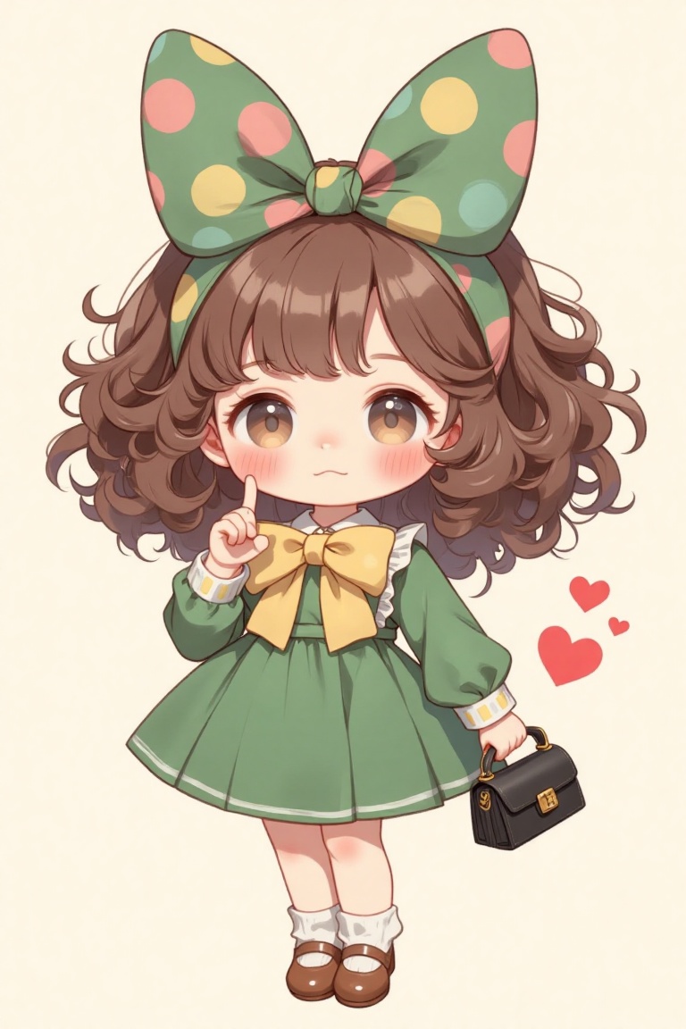 The image depicts a whimsical,  cartoon-style character with large,  colorful bow-like accessories on their head. The char...