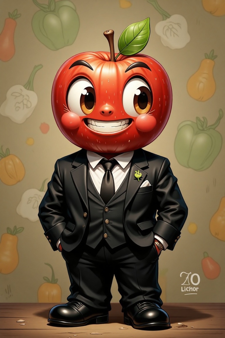 mr.apple with black suit,  vegetable character on Tensor.Art