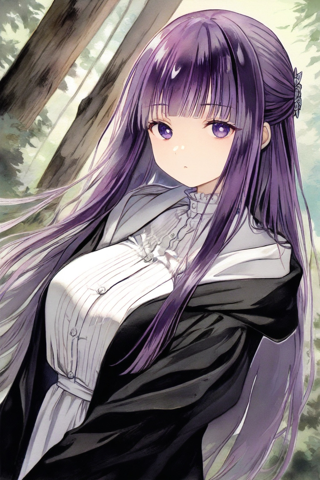 1girl,  fern \(sousou no frieren\),  purple hair on Tensor.Art