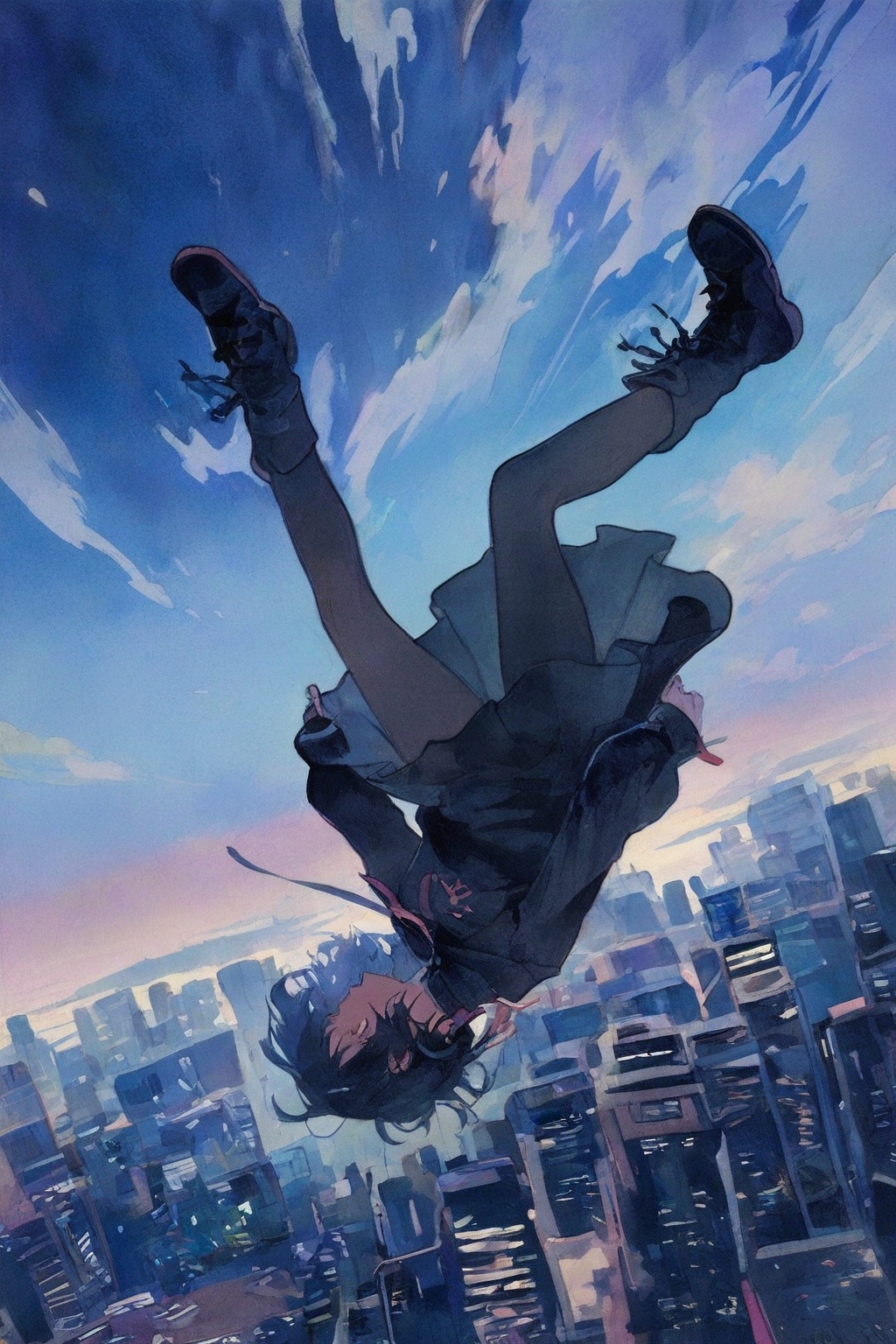 1girl,  falling,  cityspace on Tensor.Art