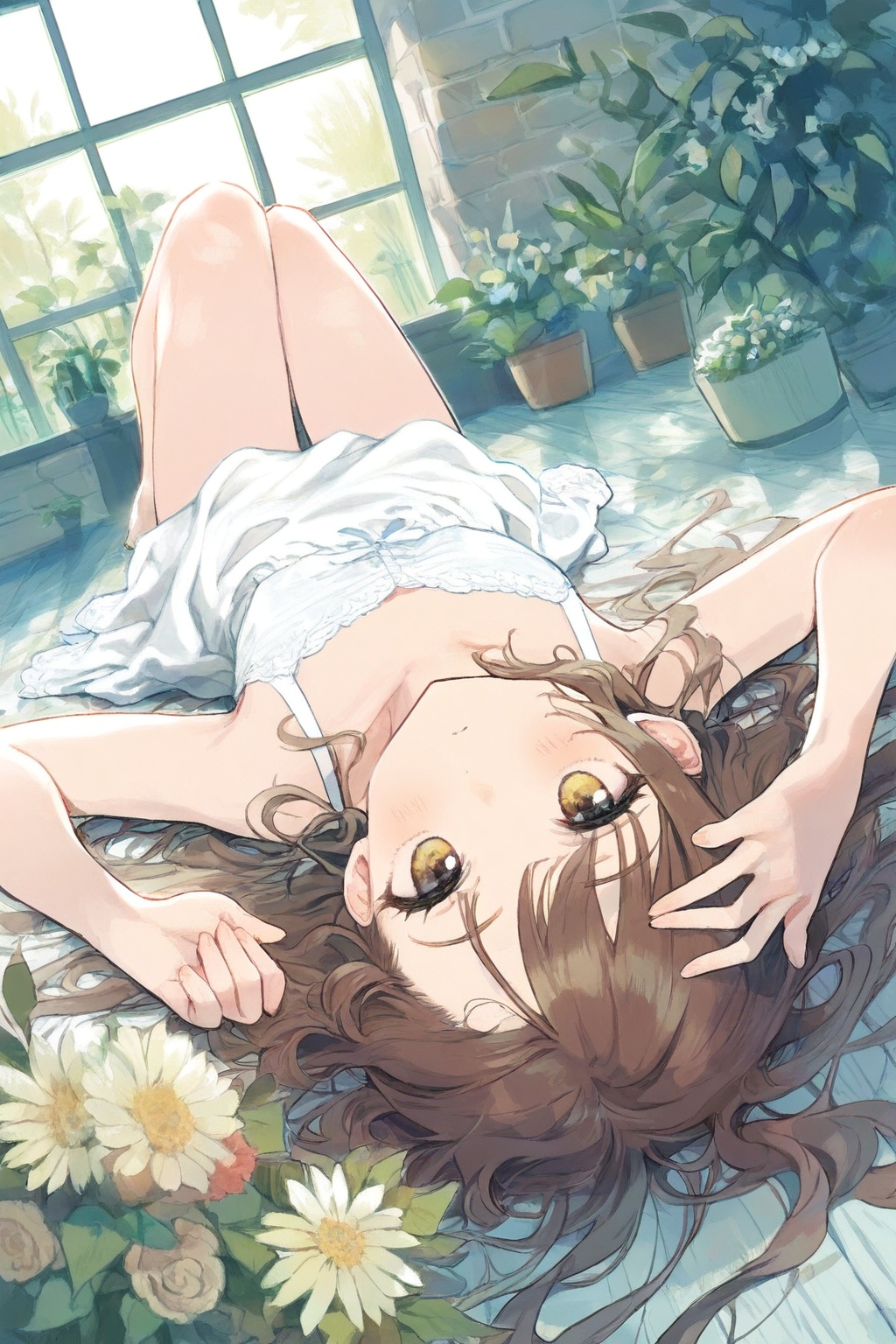 1girl ,  brown hair,  dress on Tensor.Art