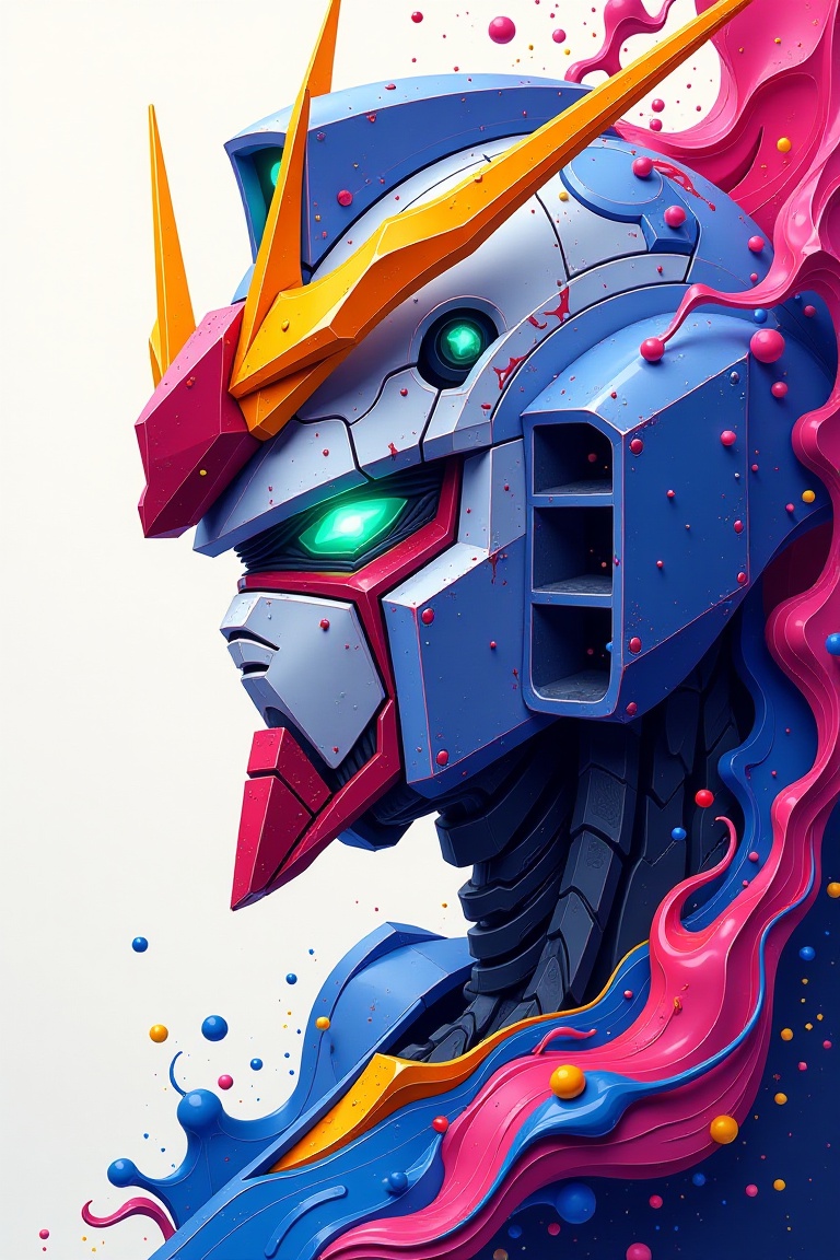 Vibrant abstract gundam face fluid,  semifluid,  masterpiece on Tensor.Art
