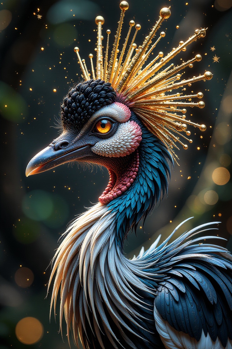 majestic crowned crane with gold elements,  power and intelligence on Tensor.Art