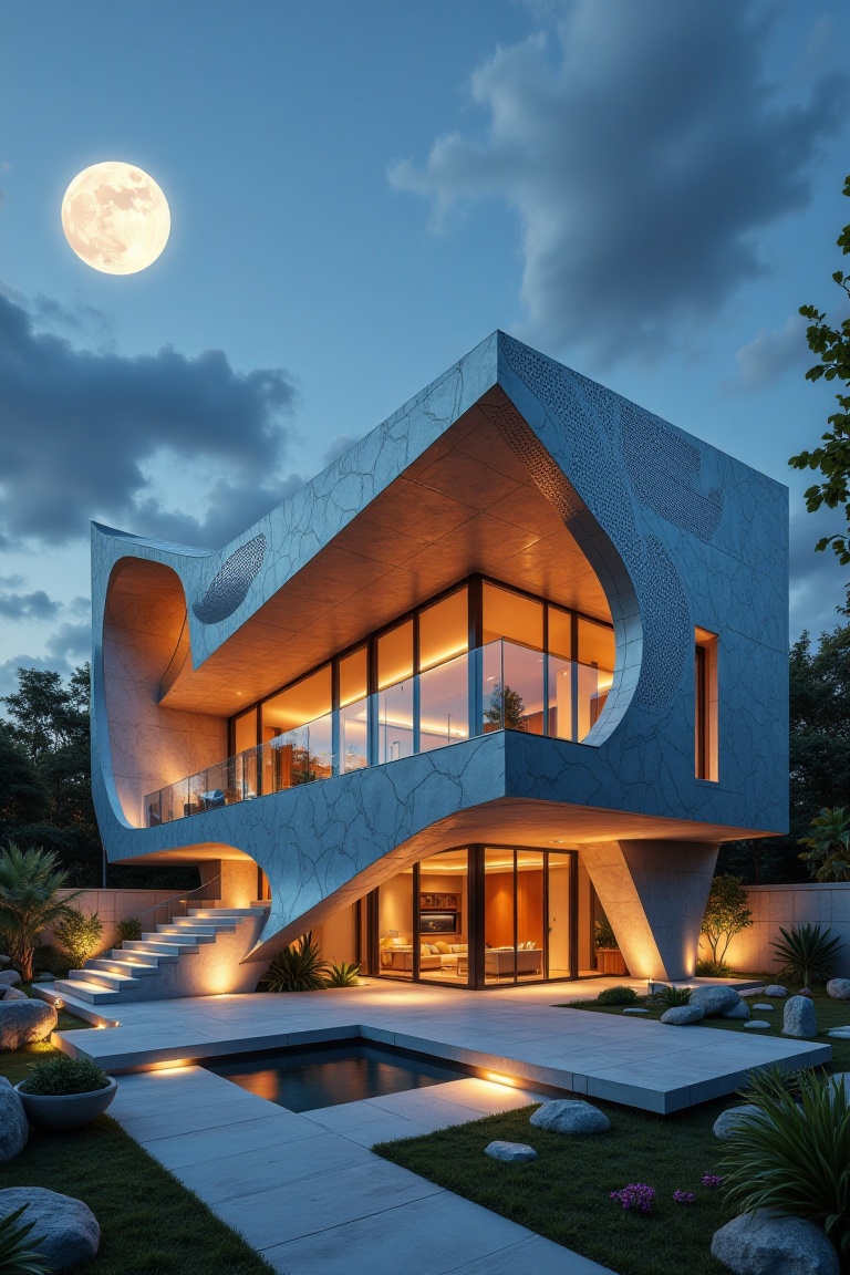 Beautiful modern design house with section,  indirect light,  soft light on Tensor.Art