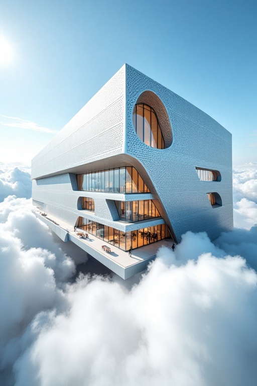 a modern office,  beautiful white light ,  floating on white clouds like a airplan on Tensor.Art