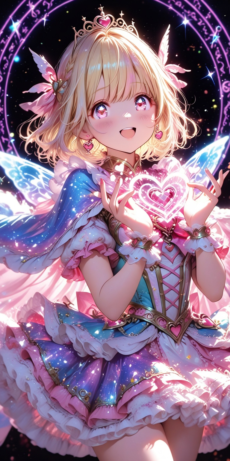 1 girl,  heart-shaped magic effect,  sparkling and dancing light on Tensor.Art