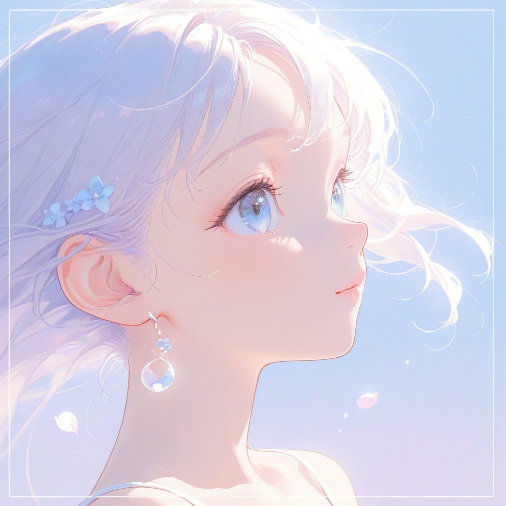 A close-up of a girl's face in dreamy Niji art style,  with soft,  pastel colors and delicate shading. Her large on Tensor...