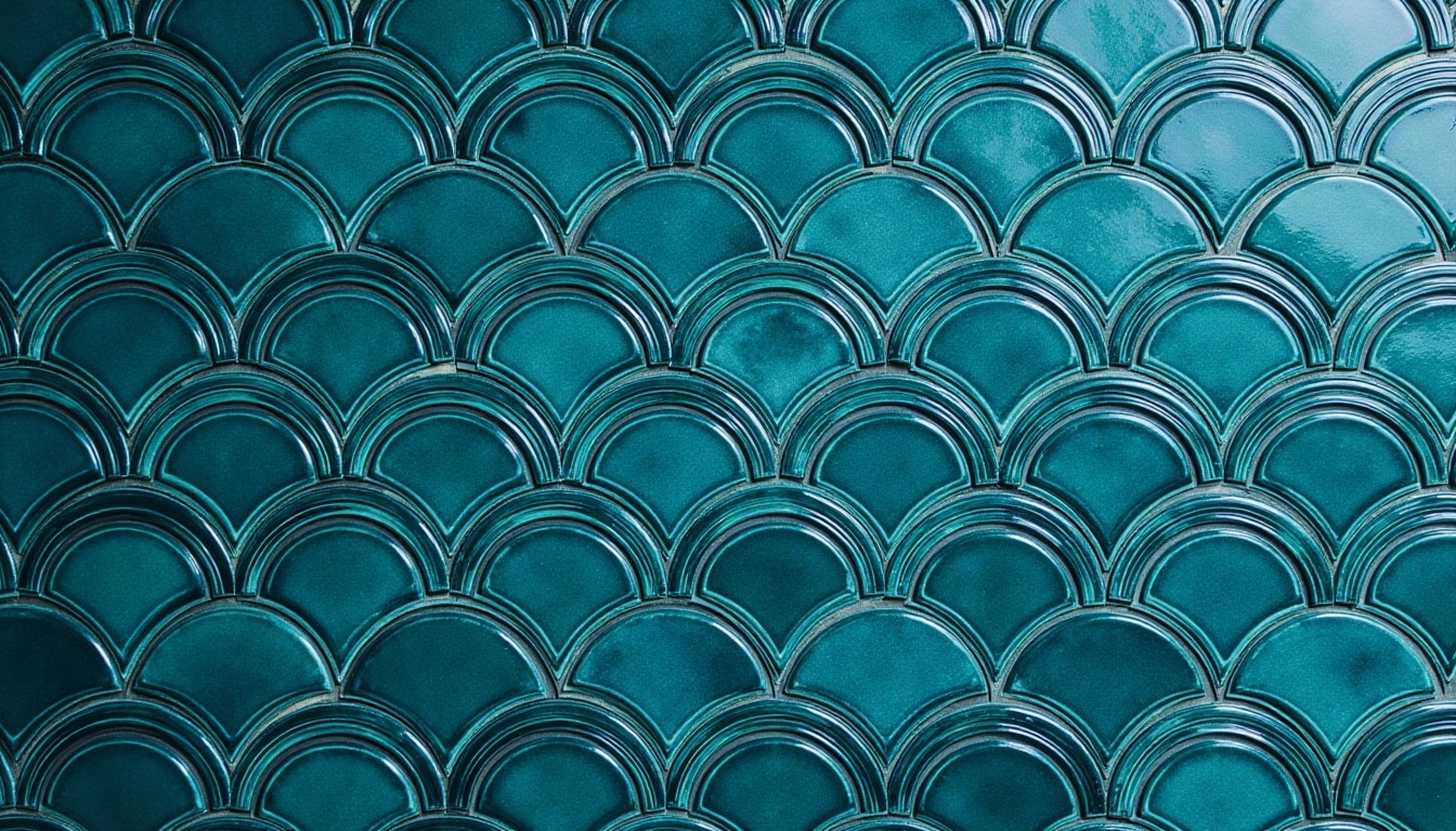 Seamless dark aqua color glazed fan-shaped tiles texture,  realistic patterns,  natural colors on Tensor.Art