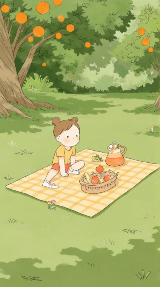 girl,  trees,  oranges on Tensor.Art