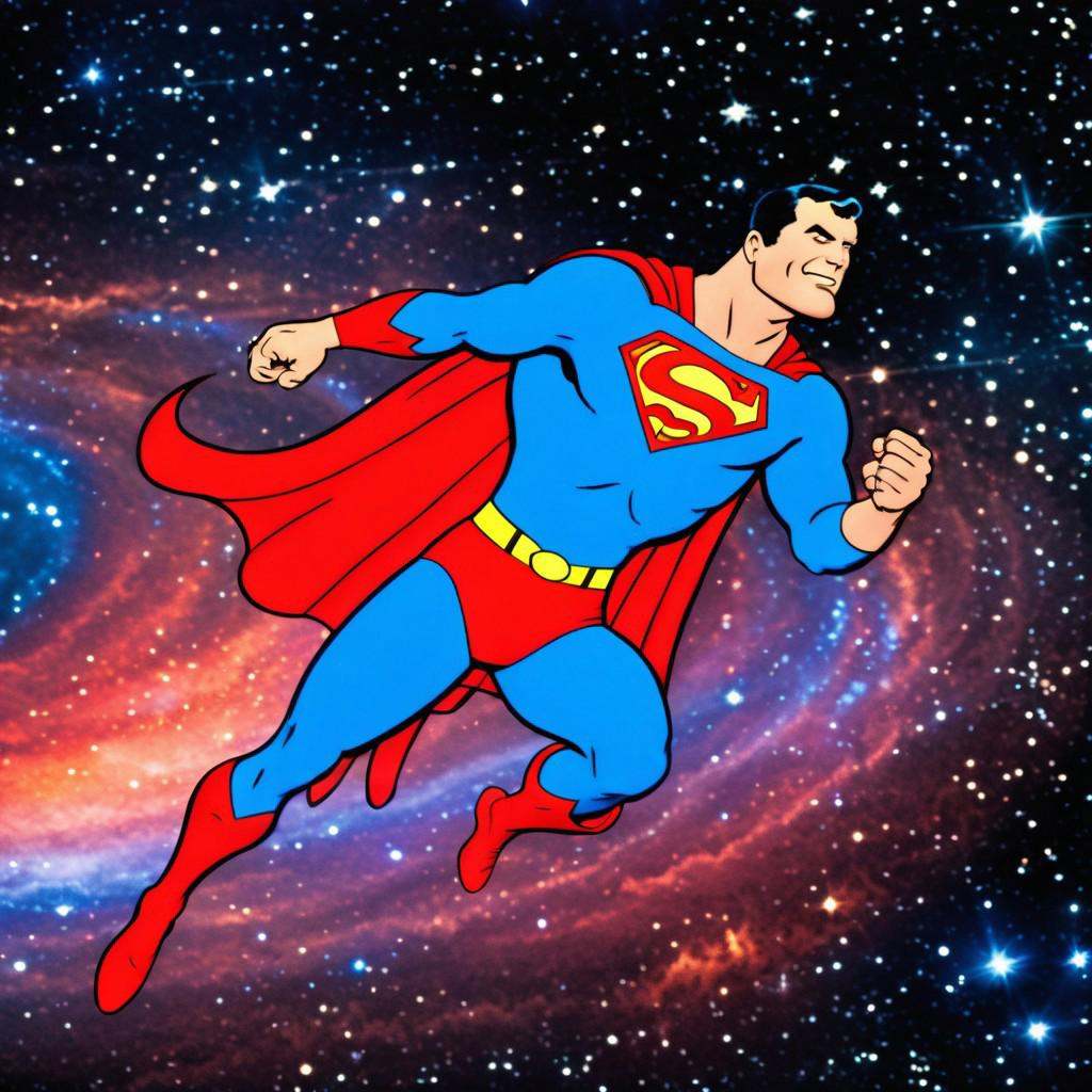 A heroic,  broad-shouldered superhero in a vibrant,  form-fitting costume with a flowing red cape on Tensor.Art
