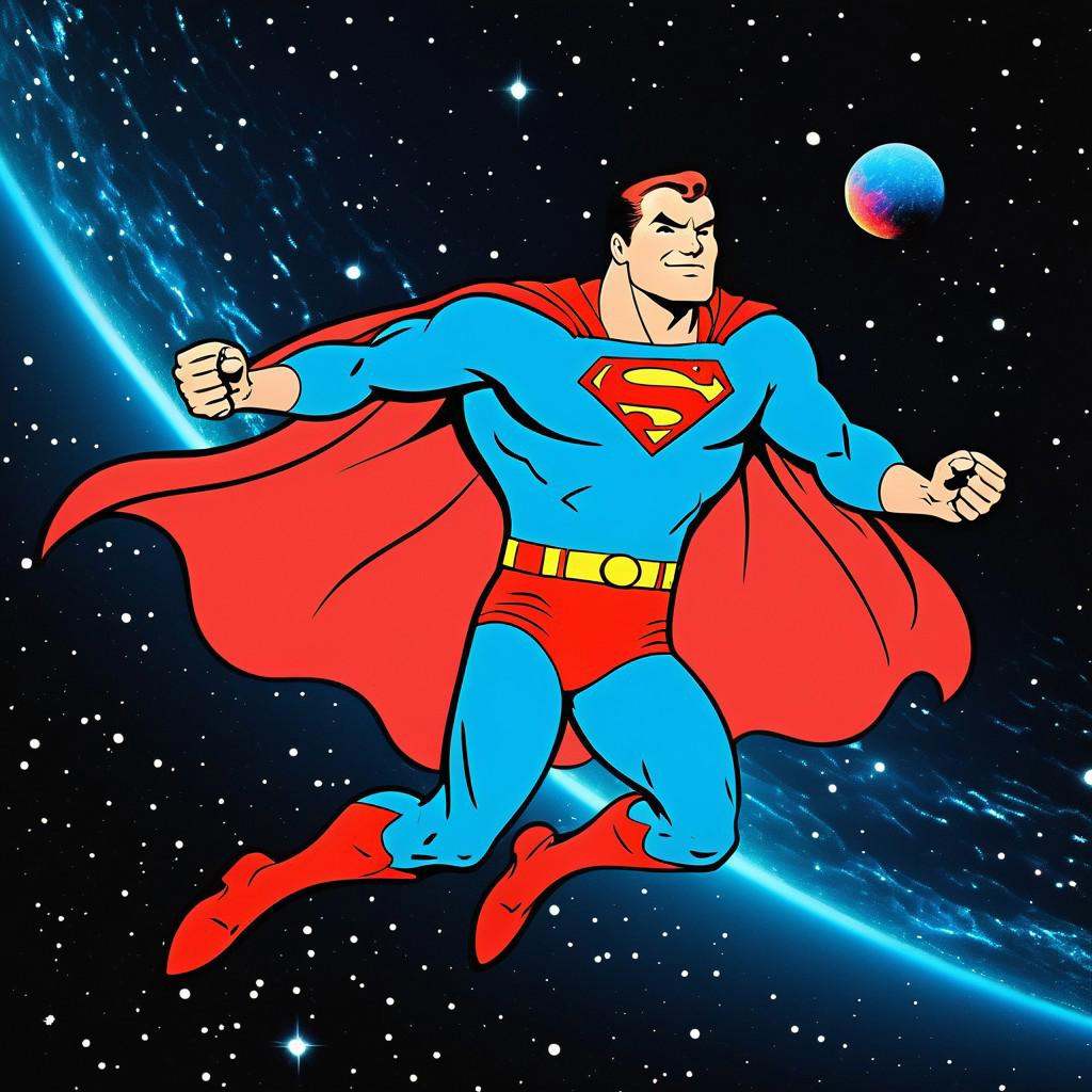 A heroic,  broad-shouldered superhero in a vibrant,  form-fitting costume with a flowing red cape on Tensor.Art