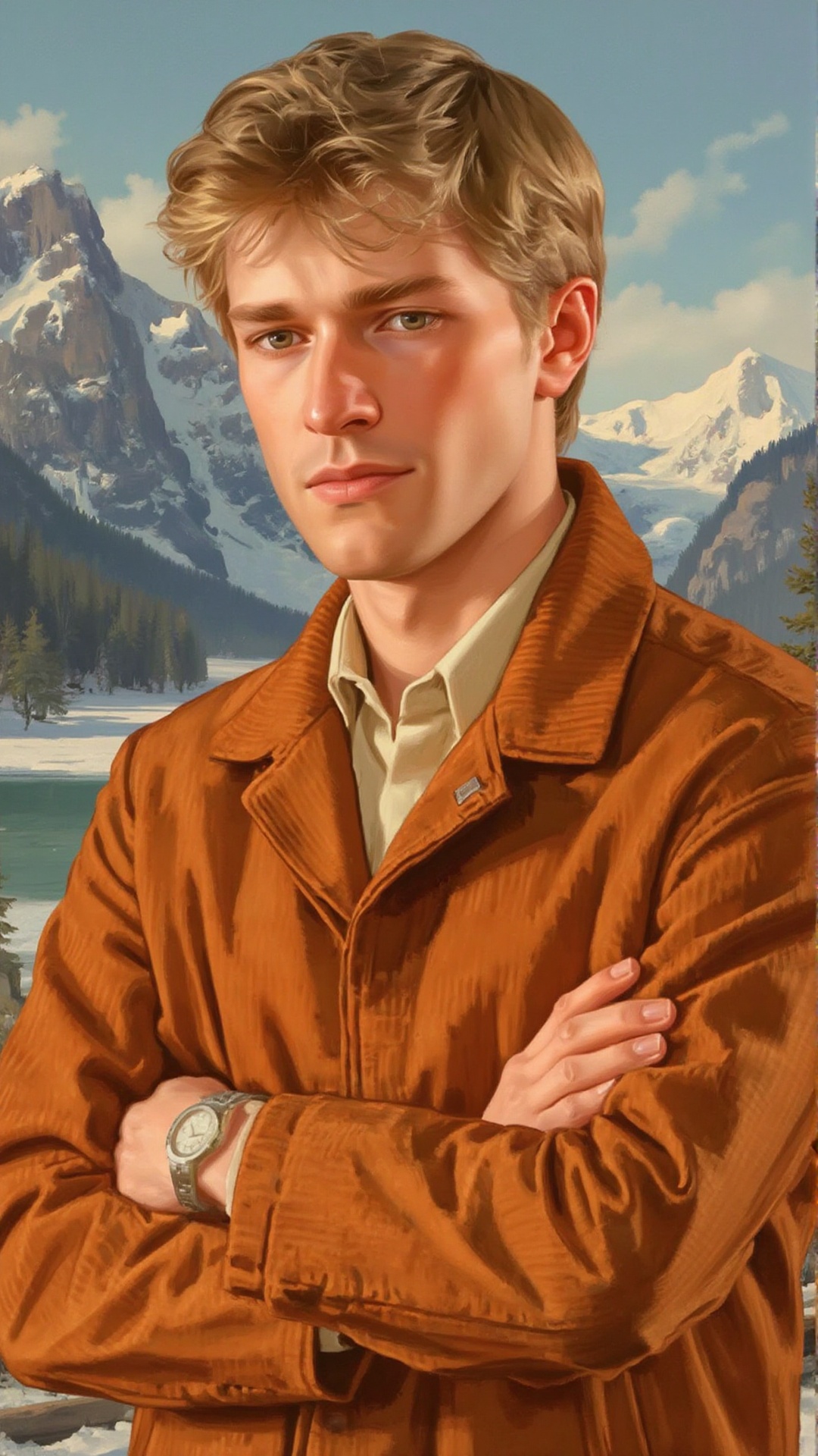 A ruggedly handsome young man with strong facial features,  slightly furrowed brows,  and piercing eyes on Tensor.Art