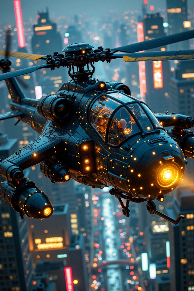 A silhouette art piece in chiaroscuro,  featuring a futuristic,  highly advanced Skynet Cyberdyne Systems attack helicopte...