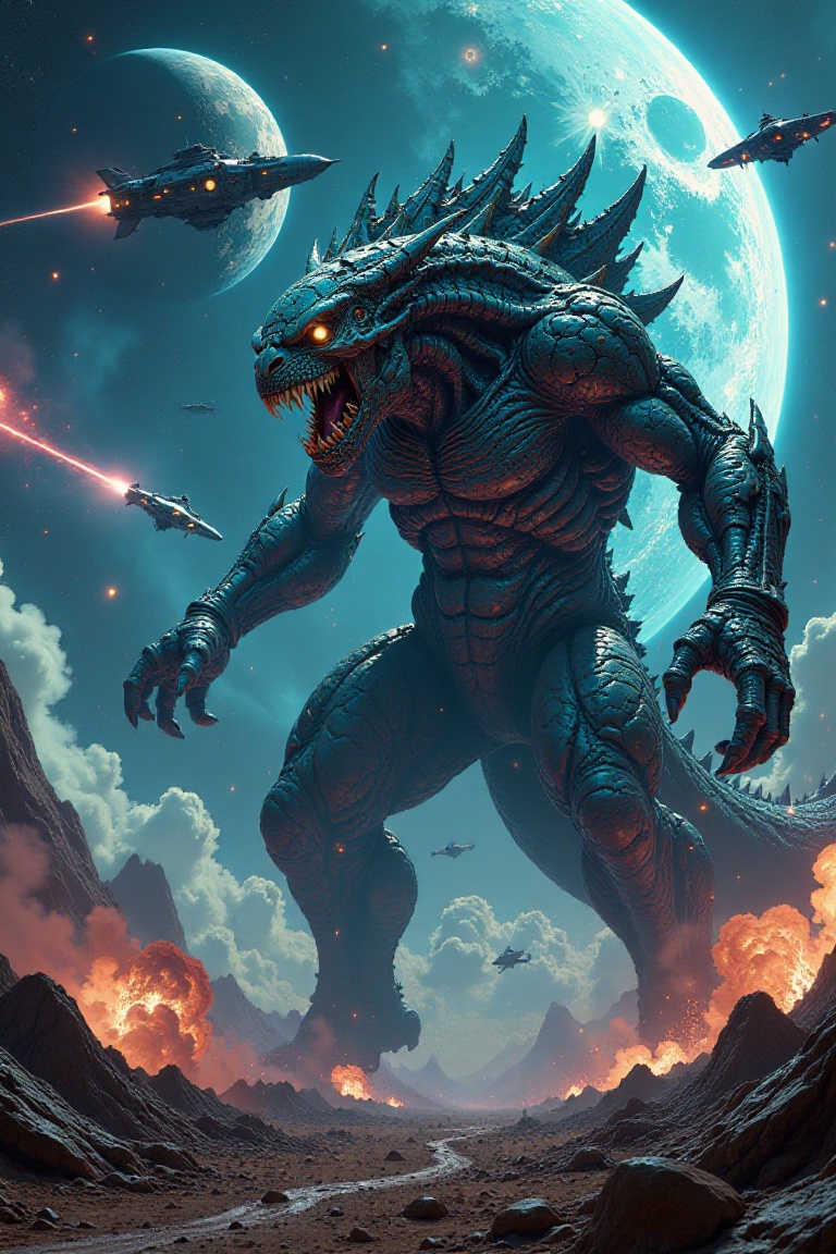 Prompt Civitai Generator txt2img UHD 32k sci-fi movie still,  photograph,  scary humungous gigantic colossal roaring space...