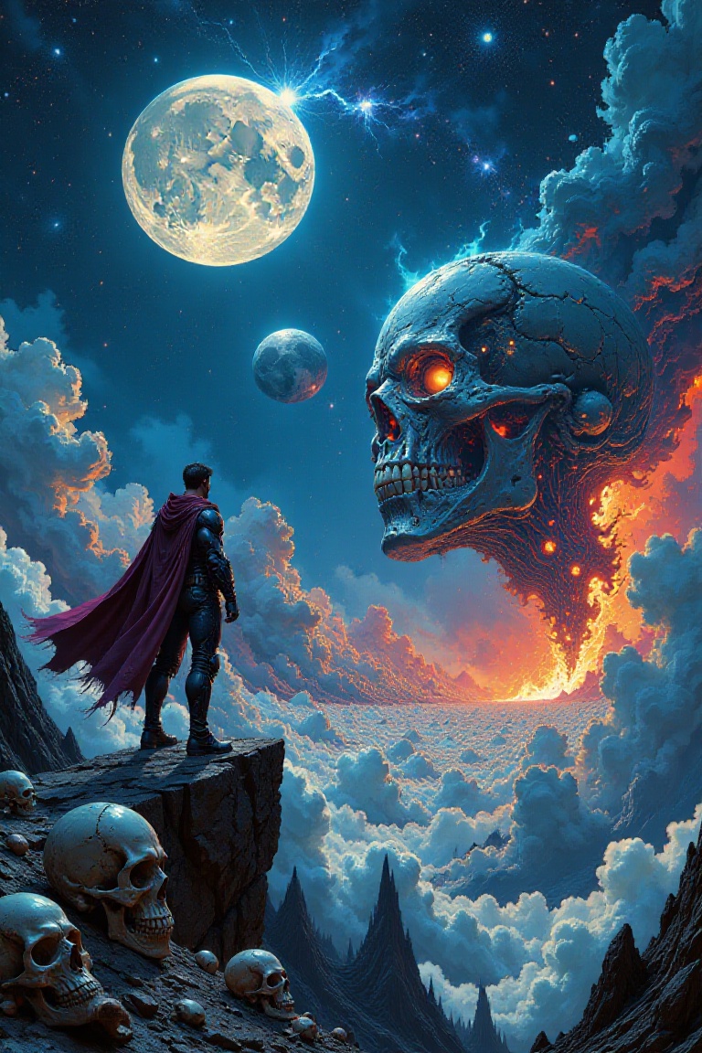 Dark fantasy illustration. Close-up medium shot. Beautiful moonlight,  soft sea of clouds,  Futuristic airships on Tensor.Art