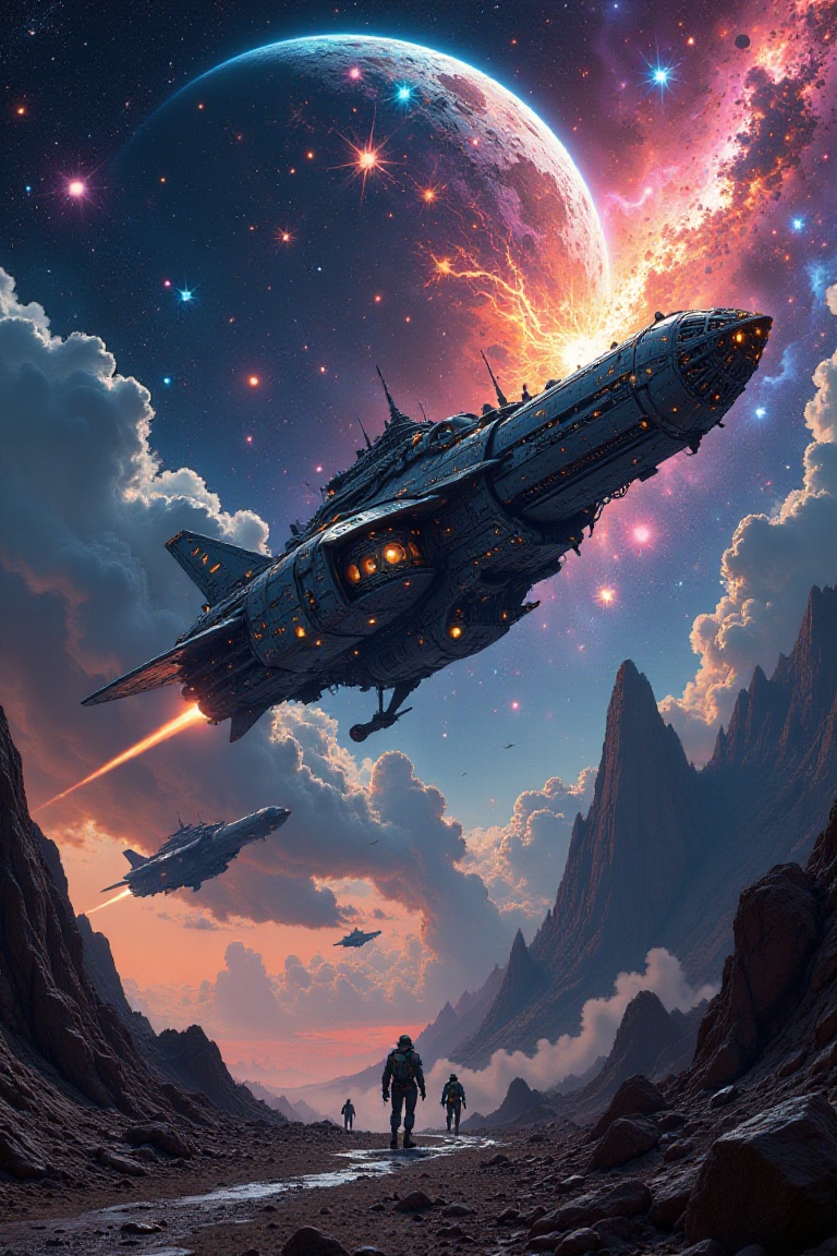 Steampunk outer space battle,  epic sci-fi battle,  masterpiece on Tensor.Art