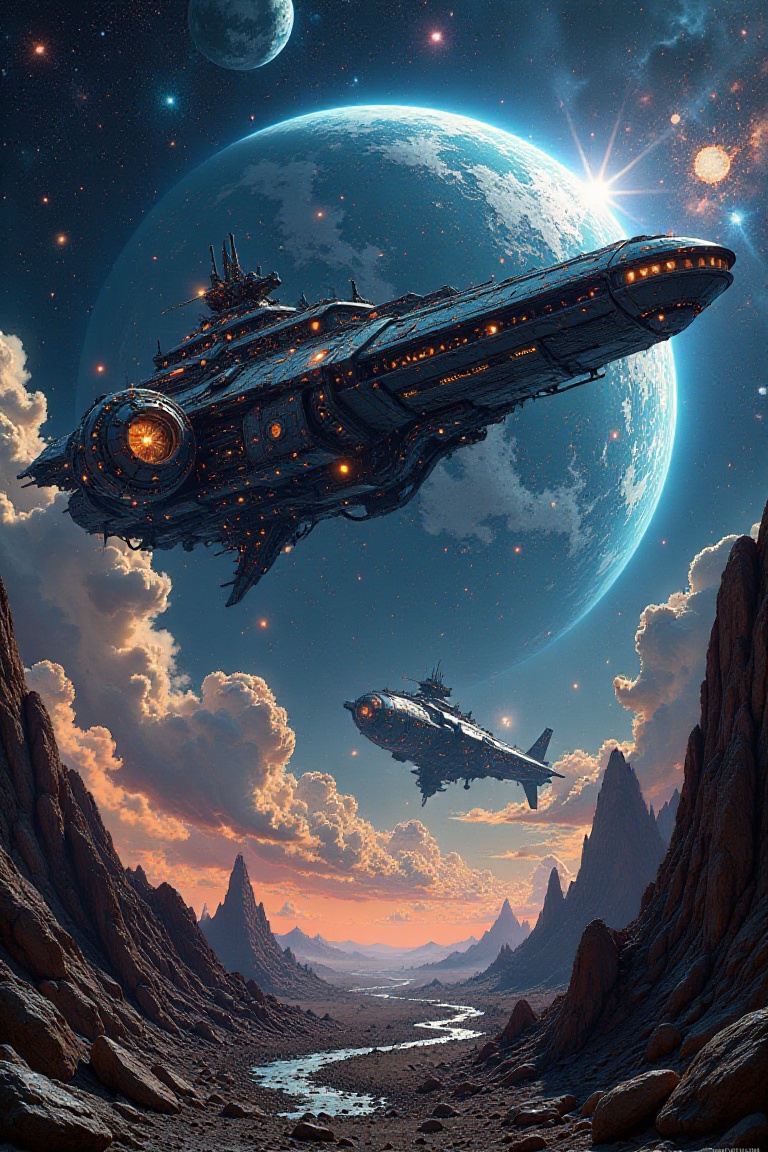 Illistration Steampunk outer space battle,  epic sci-fi battle,  masterpiece on Tensor.Art