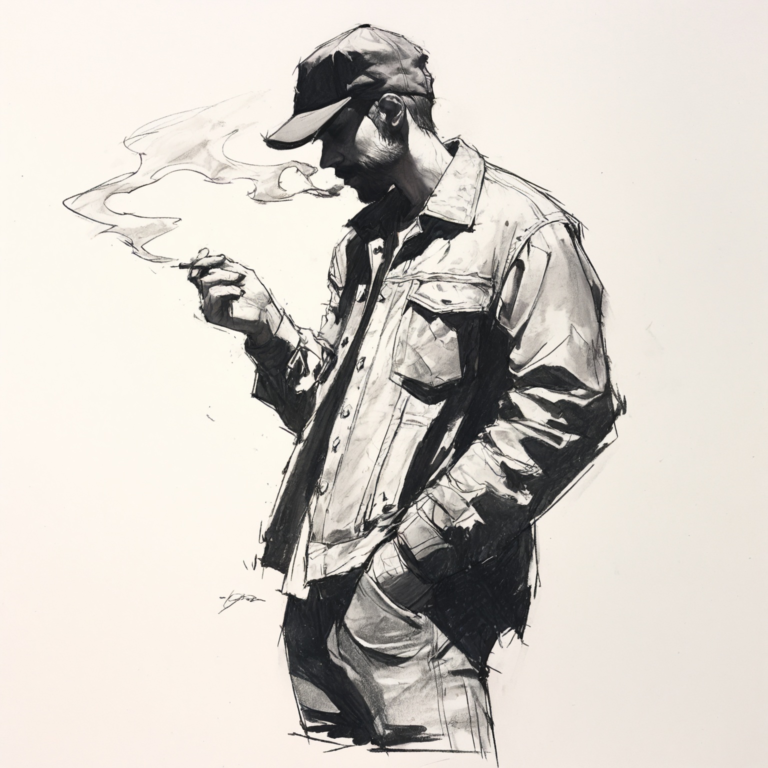charcoal \(medium\),  hat,  monochrome on Tensor.Art
