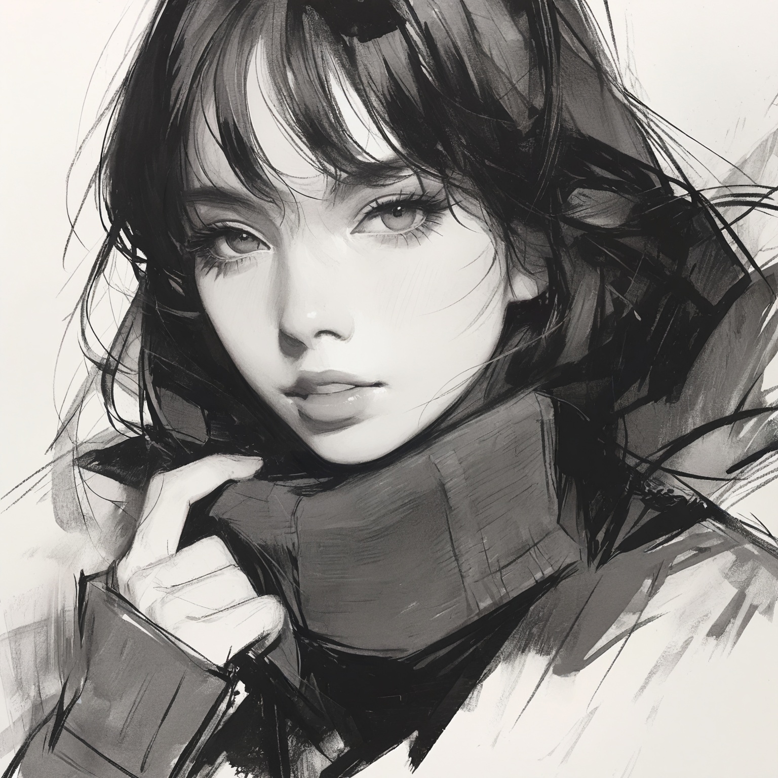 charcoal \(medium\),  1girl,  solo on Tensor.Art