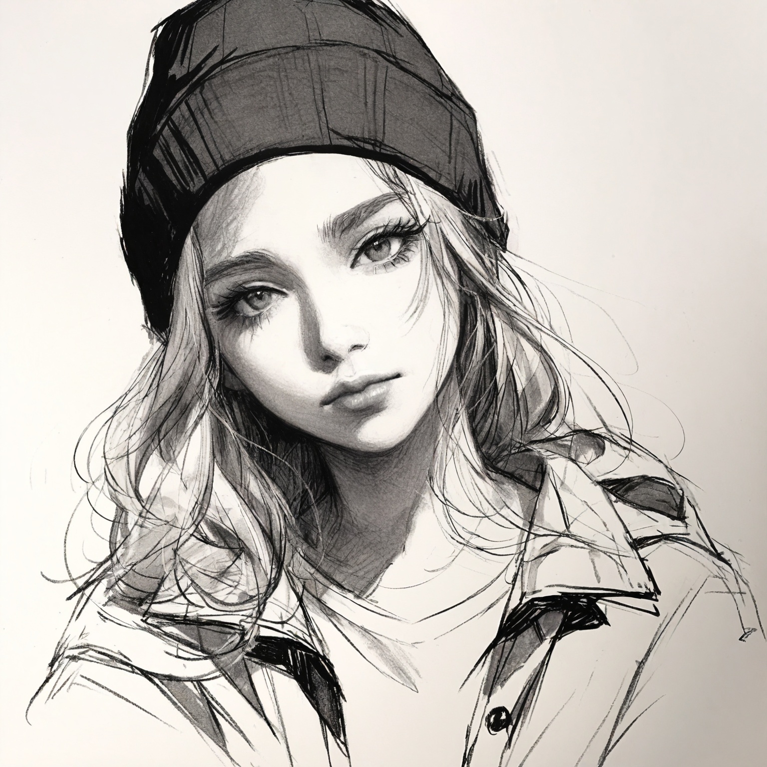 charcoal \(medium\),  solo,  1girl on Tensor.Art