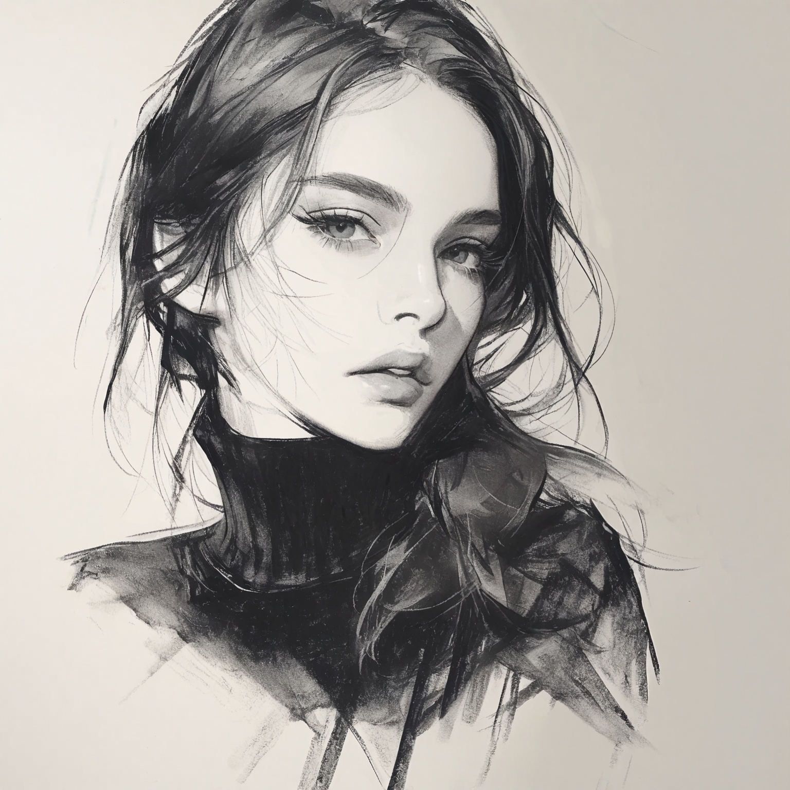 charcoal \(medium\),  1girl,  solo on Tensor.Art