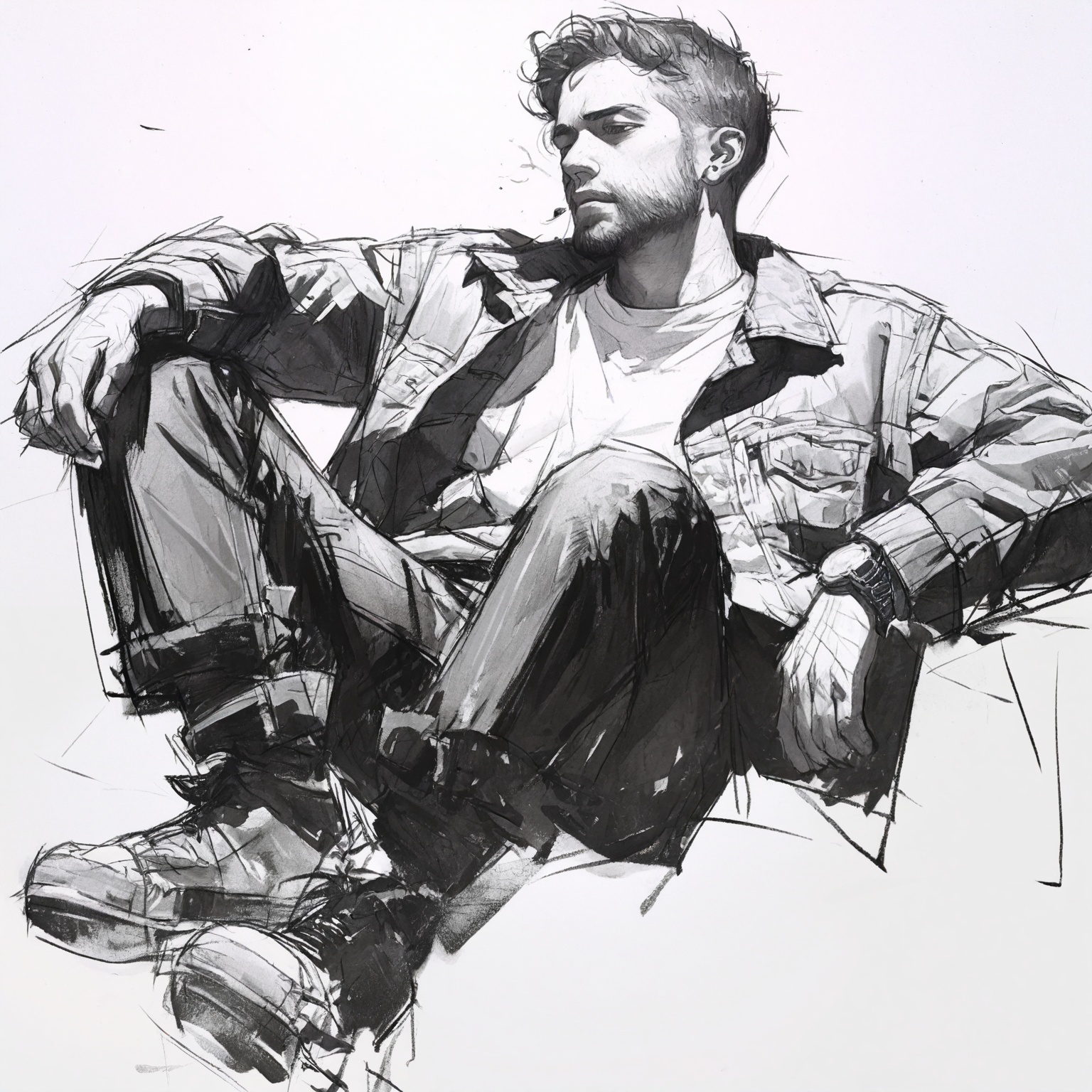 charcoal \(medium\),  greyscale,  monochrome on Tensor.Art