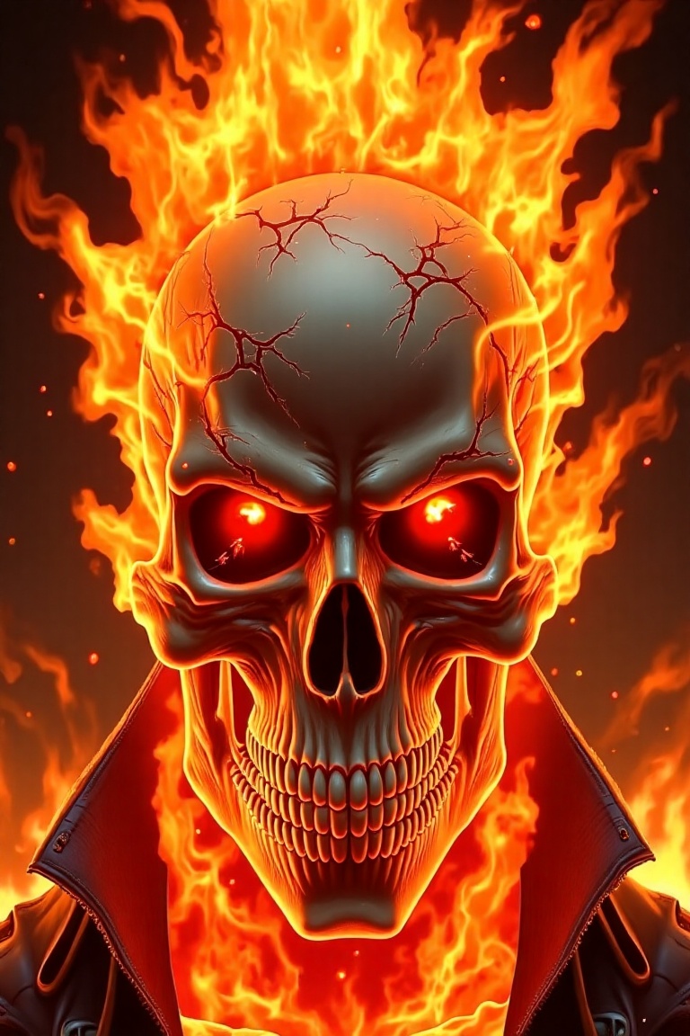 high-resolution,  photorealistic digital artwork featuring a character from the Ghost Rider comic book series. The subject...