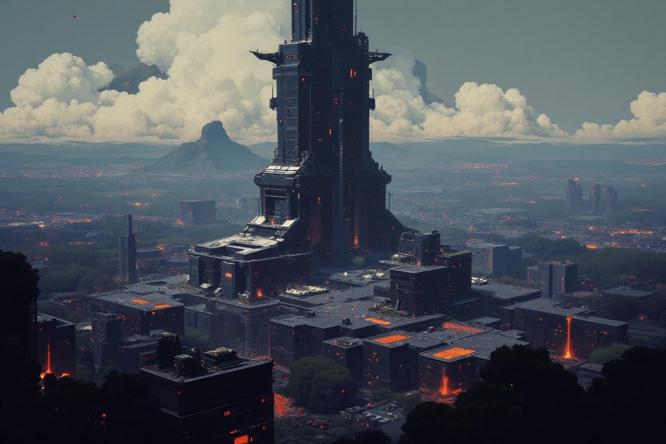 sheet illustration in style of blcknss,  isolated on simple background,  dark futuristic scifi cyberpunk high rise brutali...