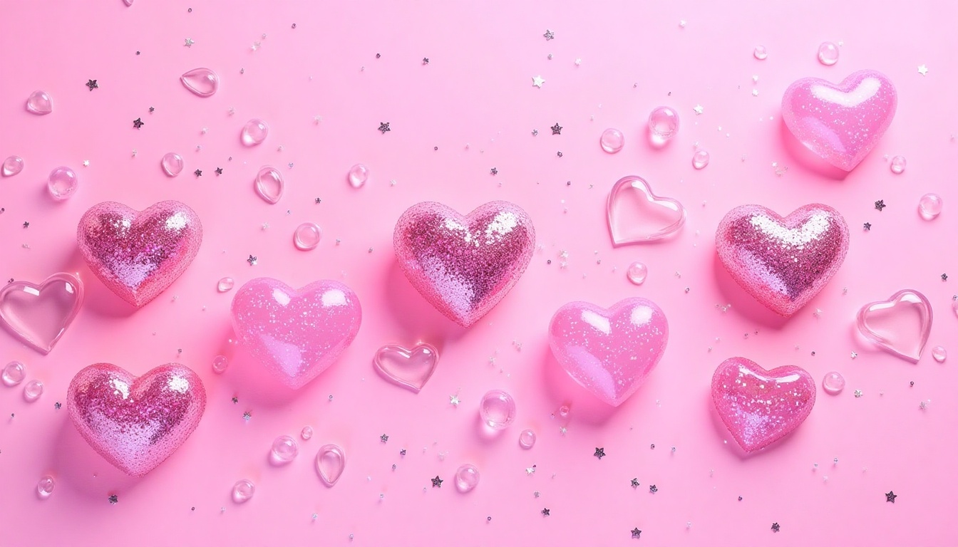 The seamless background texture with glittered hearts against sparkling pink background,  yoo_glitter on Tensor.Art