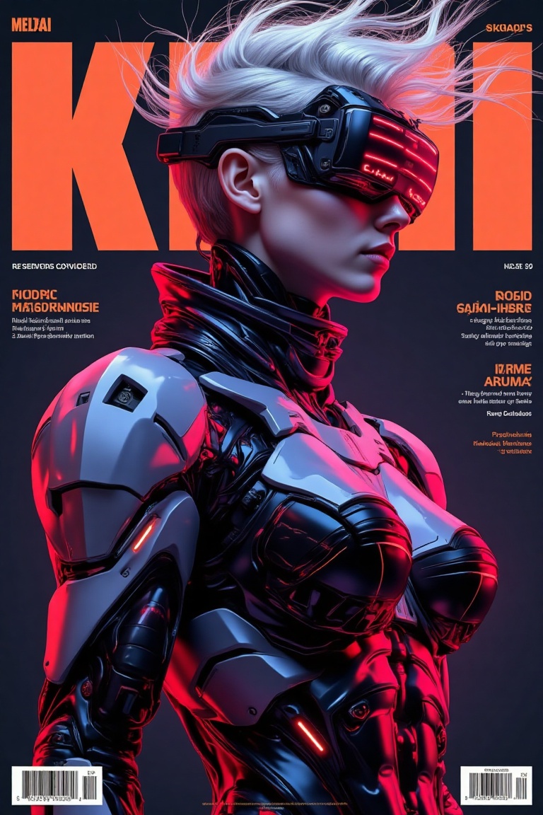 This image features a futuristic,  cyberpunk-inspired character wearing a sleek,  high-tech suit with glowing accents. The...