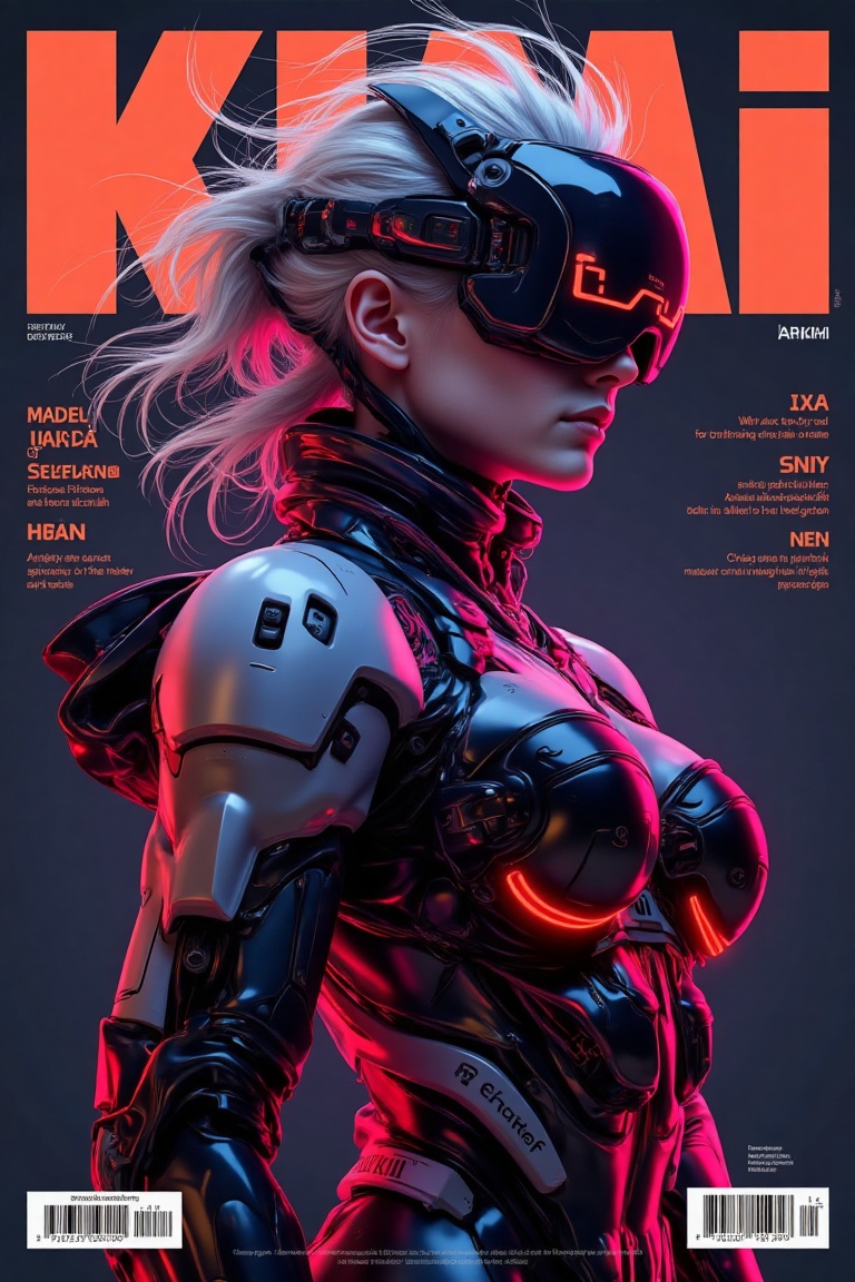 This image features a futuristic,  cyberpunk-inspired character wearing a sleek,  high-tech suit with glowing accents. The...