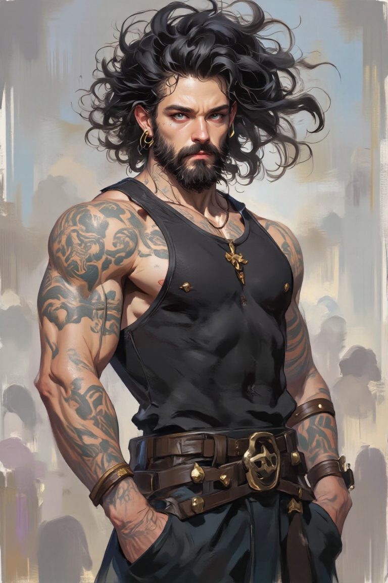 solo,  black hair,  1boy on Tensor.Art