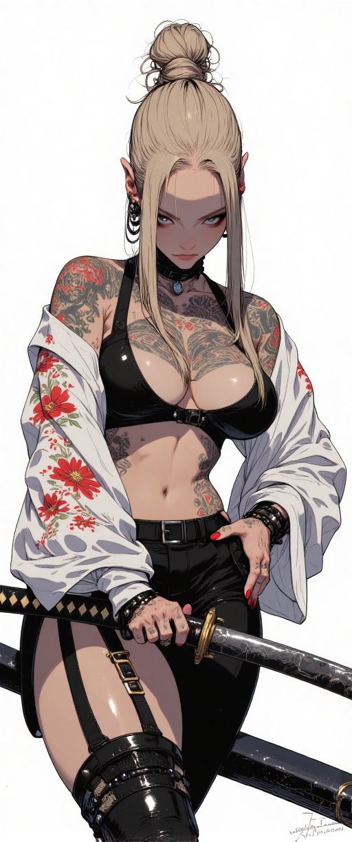 Anime art. A highly detailed and realistic digital illustration shoot from a frontal camera angle about a female character...